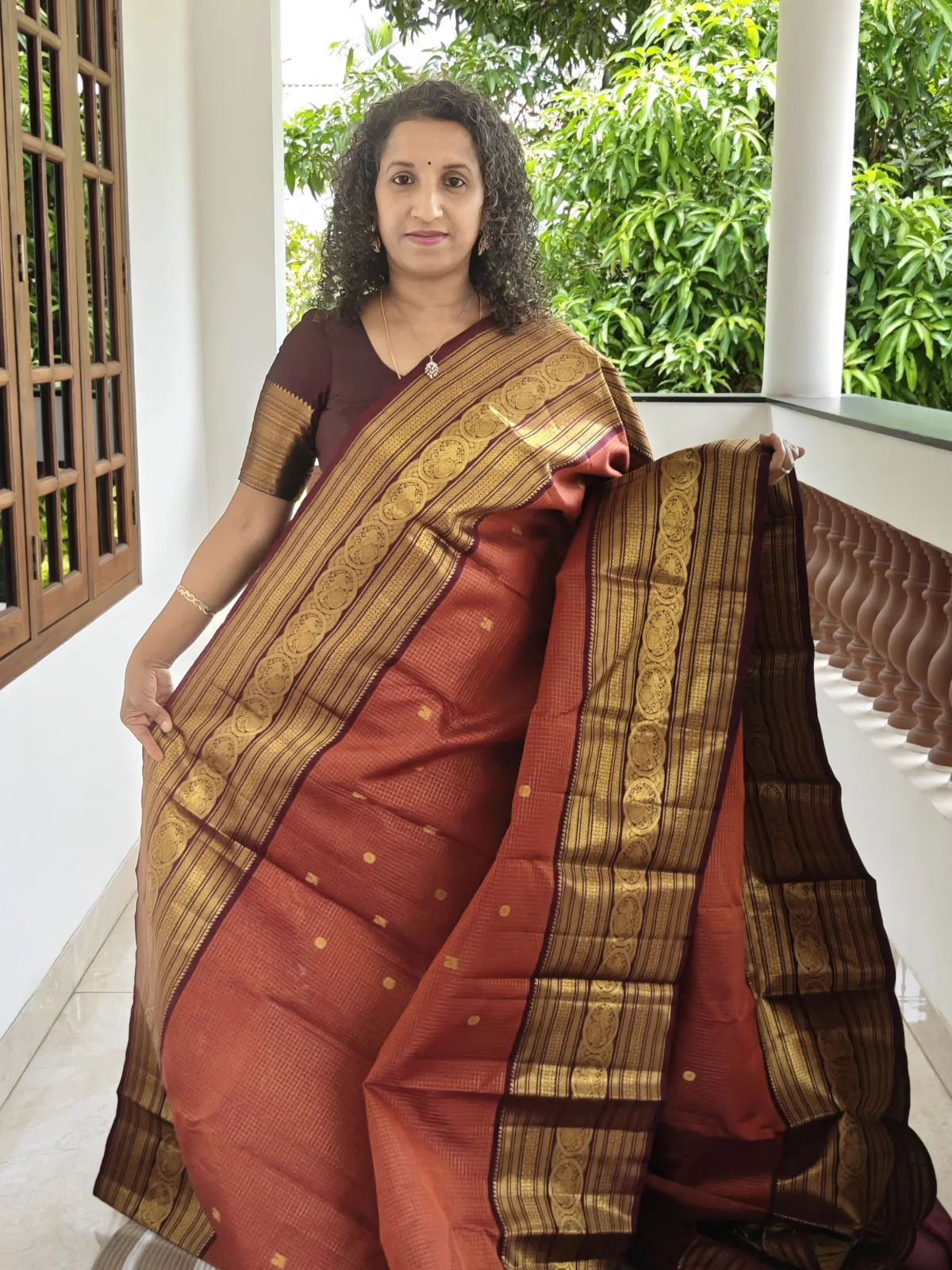 Pure Kanchipuram Silk Saree Rust Orange and Maroon Silk Mark Certified
